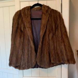 Vintage Real Mink Fur Stole Wrap Shawl with Pockets